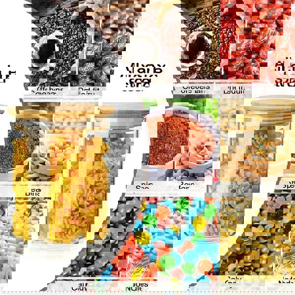 Living and Home 10pcs Glass Storage Jar Set with Bamboo Lids & Measuring Spoon