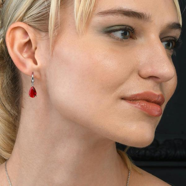 namana 925 Sterling Silver Red Pear Drop Earrings