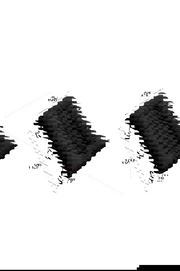 Living and Home 40x110cm Black Garden Beach Cushion Sun Lounger Cushion with Straps for Recliners, Beach & Office Chairs