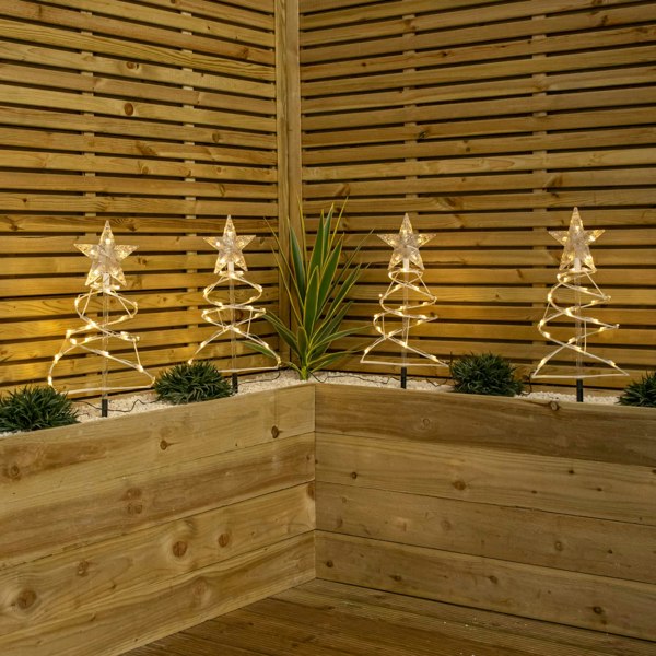 Samuel Alexander 45cm Set of 4 Light up White Spiral Christmas Tree Garden Path Lights with 100 Warm White LEDs