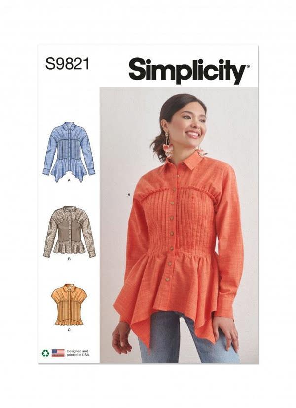 Simplicity Sewing Pattern 9821, Tops, Shirts for Women, H5 (6-8-10-12-14) - Intermediate