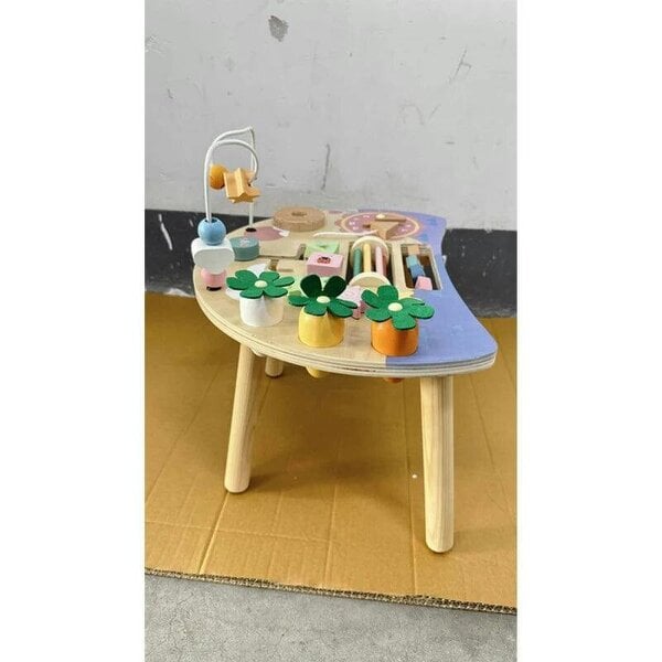Wooden Baby Activity Table for 1-3 Years, 6-in-1 Montessori Activity Table with Gears, Bead Maze, Rotating Clock