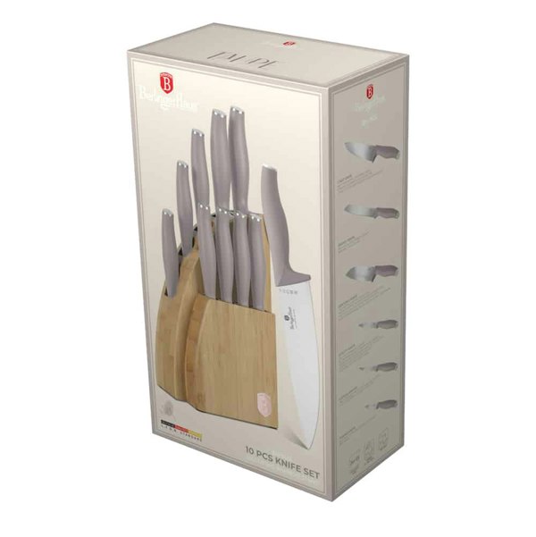 10 pcs knife set with BAMBOO stand Berlinger Haus 3122 Taupe