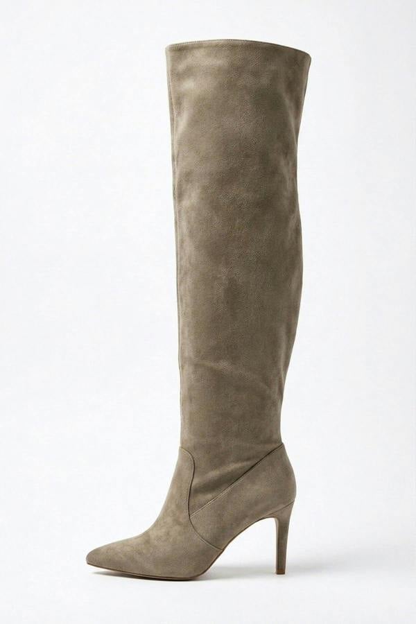 Ines Faux Suede Over The Knee Boots - Khaki