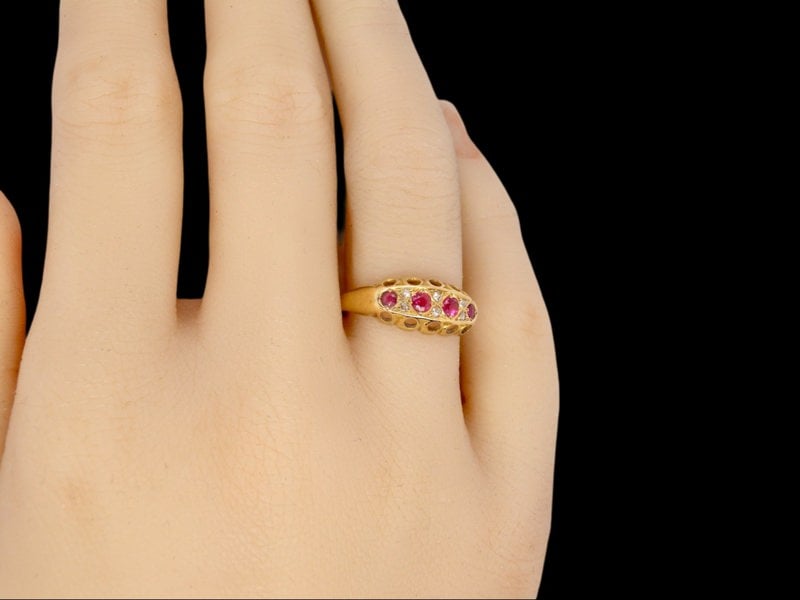 Edwardian ruby and diamond ring finger view