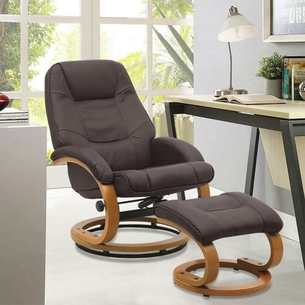 103.5cm High Back PU Leather Recliner Armchair with Footstool Lounge Chairs Living and Home