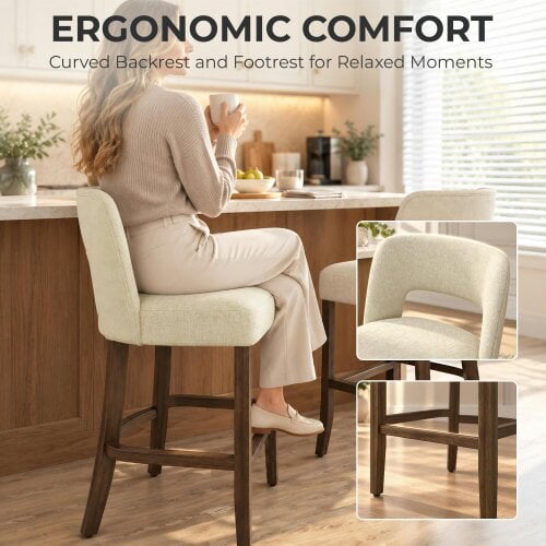 HOMCOM Bar Stools Set of 2 with Curved Backrest, Beige