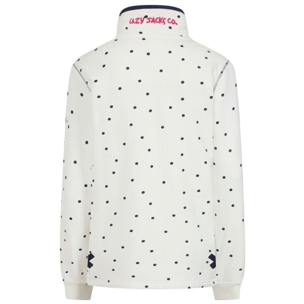 Lazy Jacks LJ14 - Ladies Polka Dot Button Neck Sweatshirt - Chalk