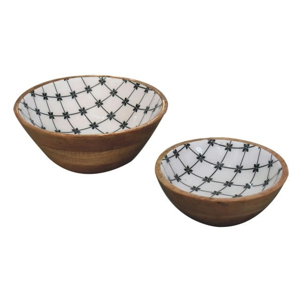 Artisan Furniture Solid Wood 2x Lacquered Flower Bowl Set