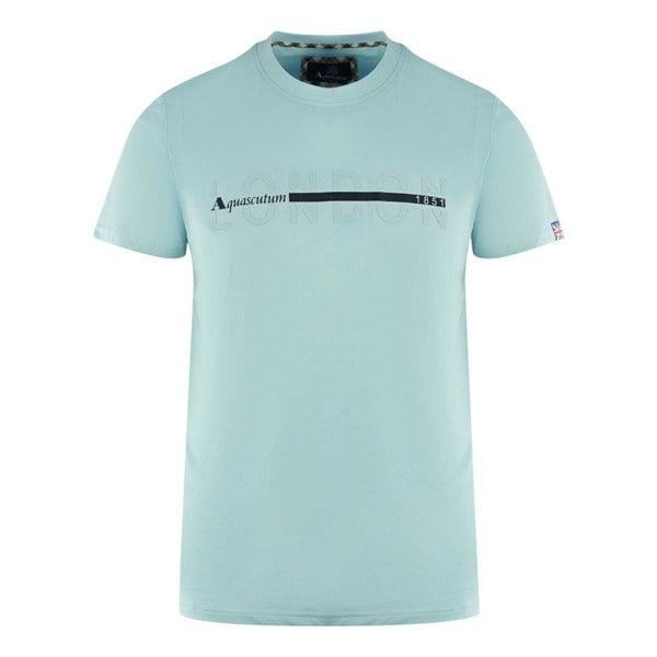 Aquascutum London 1851 Split Logo T-Shirt - Sky Blue