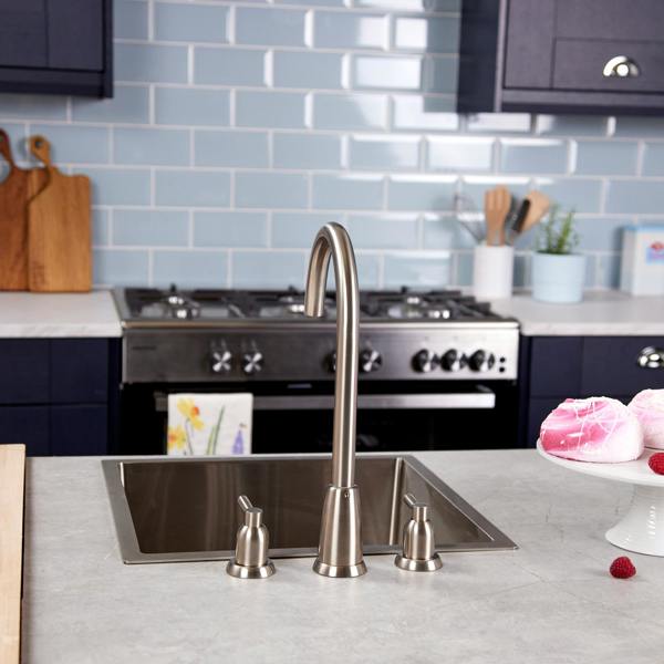 Flode Narvik | Dual Lever 3 Hole Kitchen Tap | Pewter Finish