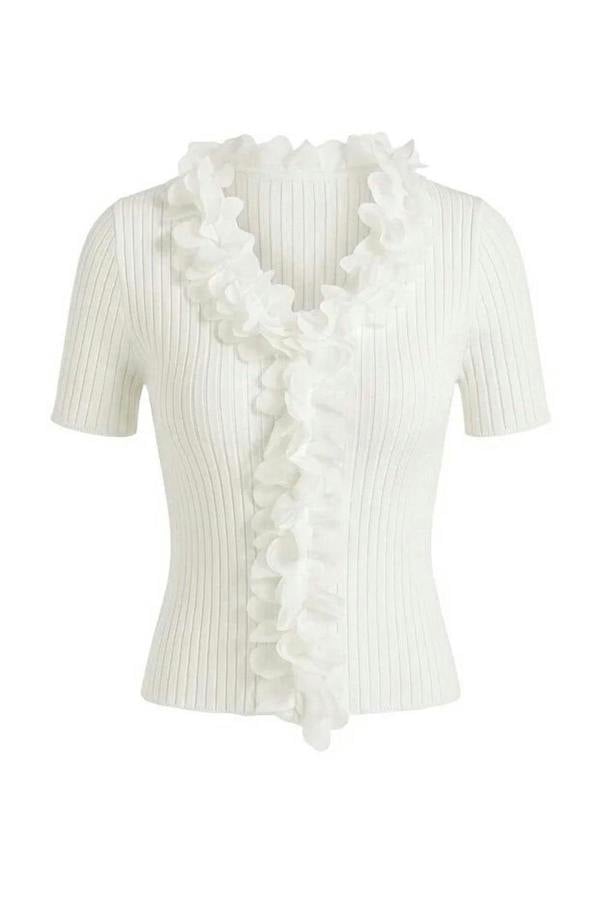 WOVCOR Tulle Flower V-Neck Detail Knitted Blouse