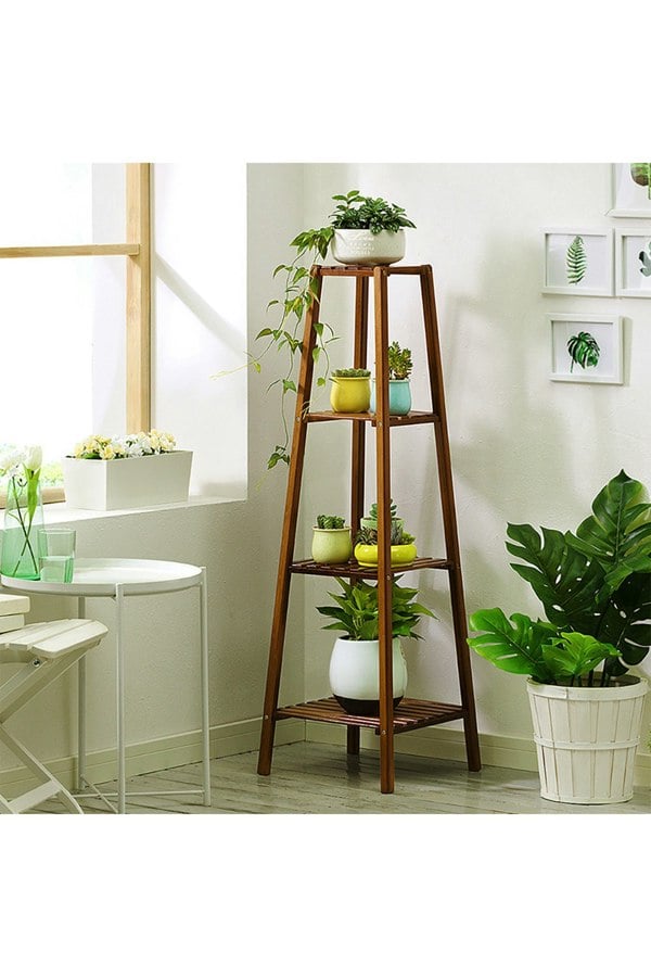 Living and Home 4 Tier Vintage Indoor Plant Stand Solid Wood Display Shelf