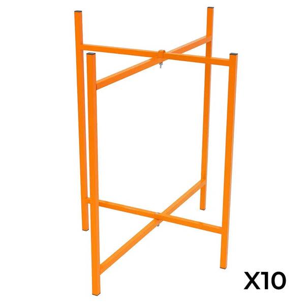 Bright orange mortar board stands, 750mm high, featuring a sturdy metal frame with cross supports, sold as a set of 10