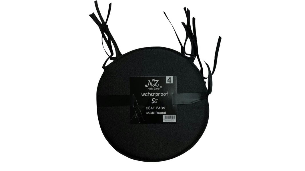 Night Zone Waterproof Round Seat Cushion 35 cm – Indoor & Outdoor Garden Patio Chair Pad - Black
