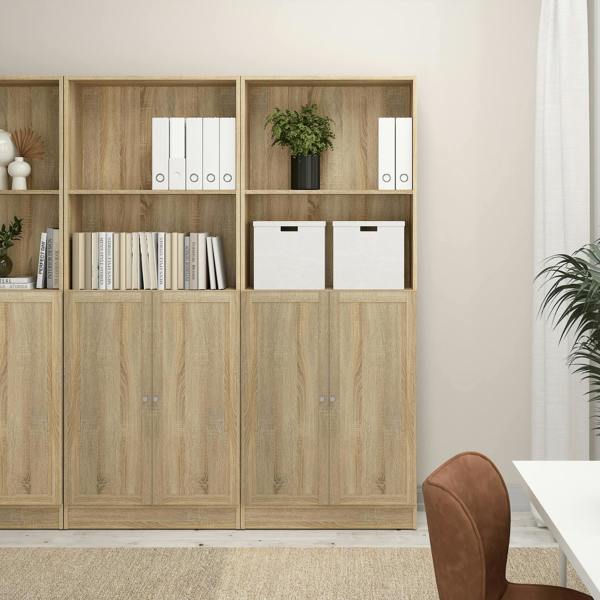 Furniture To Go Basic Tall Wide Combination Storage in Oak (4 Shelves) with 2 Oak Doors