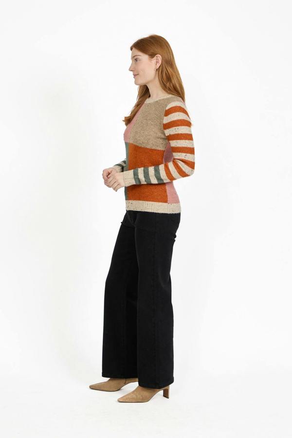 Mudflower Colour Block Stripe Speckled Knit Jumper