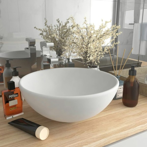 Berkfield Luxury Bathroom Basin Round Matt White 32.5x14 cm Ceramic