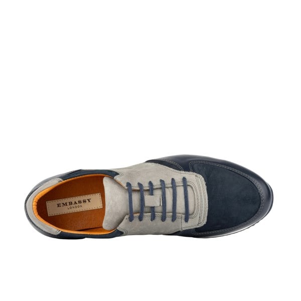 Embassy London San Francisco - Navy & Grey - Men's lace-up leather & suede trainer