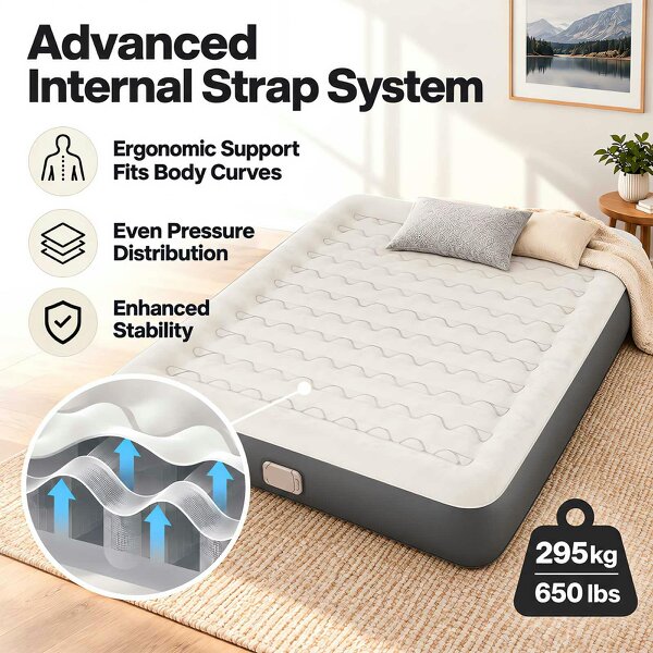 Lavio Inflatable Mattress TPU Airbed Rechargeable Pump Camp Bed Grey