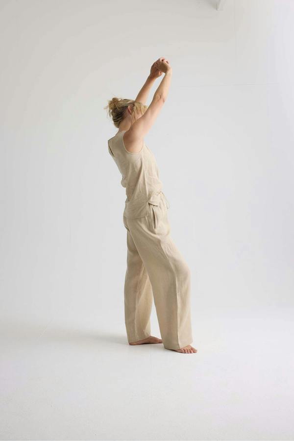 Pretty You London Relaxed Linen Wide Leg Trousers In Summer Sand