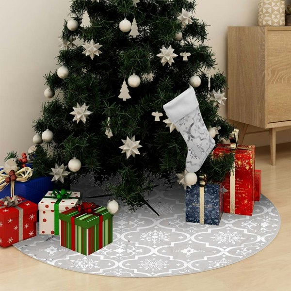 Berkfield Luxury Christmas Tree Skirt with Sock White 122 cm Fabric