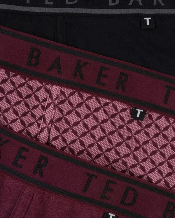 Ted Baker 3-Pack Geo Print Boxer Briefs, Black/Claret