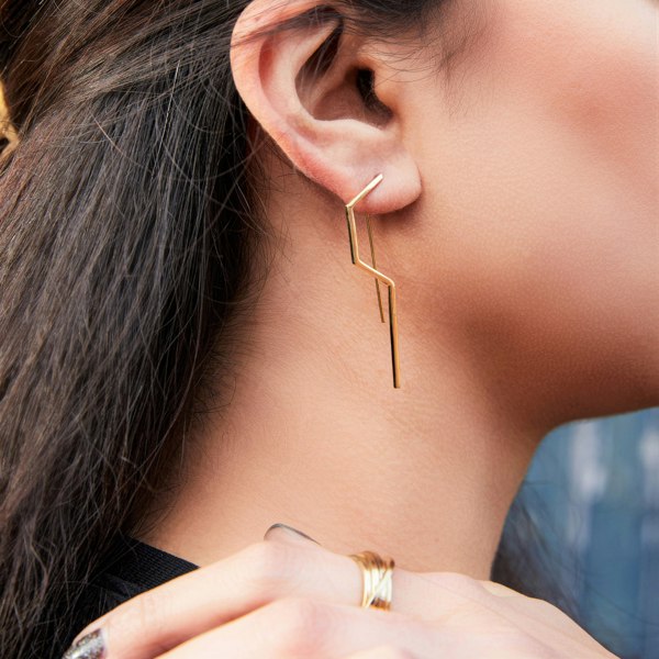 Modern Angular Minimalist Gold Drop Earring