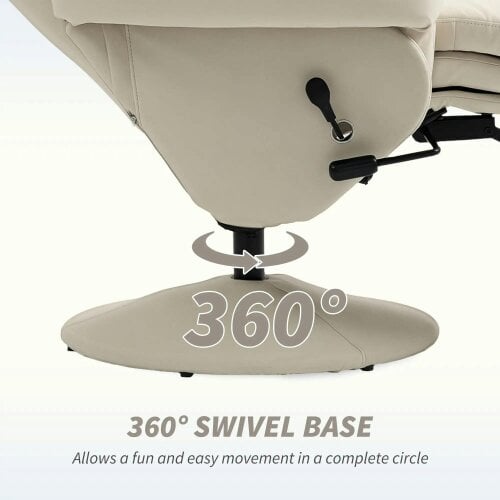 Bobobiy Manual Recliner Chair with Footrest, PU Leather Swivel Chair, Cream White