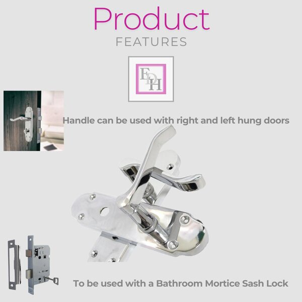 EDH Door Hardware "Epsom Door Handle Set – Chrome Internal Lock Door Handles (170mm x 42mm)