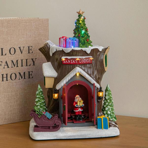 Samuel Alexander 25cm Dual Powered Santa’s Lodge Light Up Christmas Village Scene
