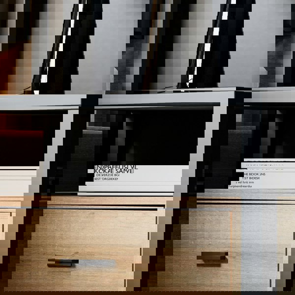 Furniture To Go High Rock Bedside in Matt Black/Riviera Oak