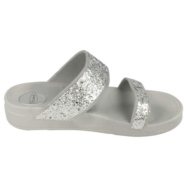 Spot On Ladies Spot On Mid Wedge Glitter 2 Bar Mule