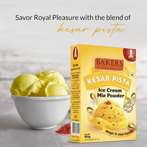 Bakers Kesar Pista Ice Cream Powder Mix, Instant Dessert - 100g