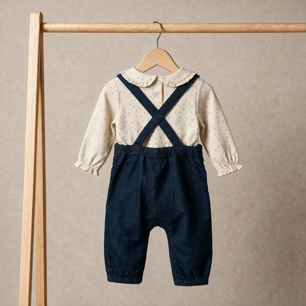 Girls Dark Wash 2 Piece Dungaree Set