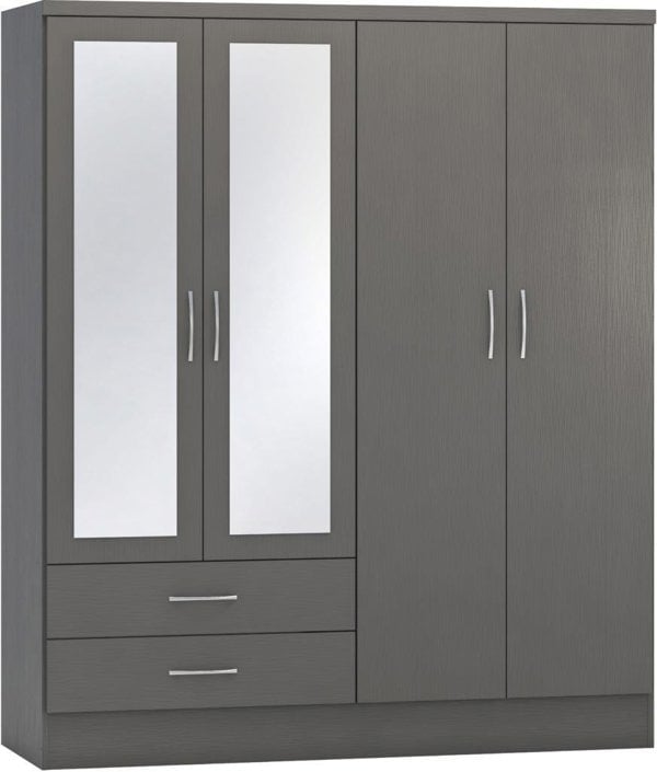 Seconique Nevada 4 Door 2 Drawer Mirrored Wardrobe