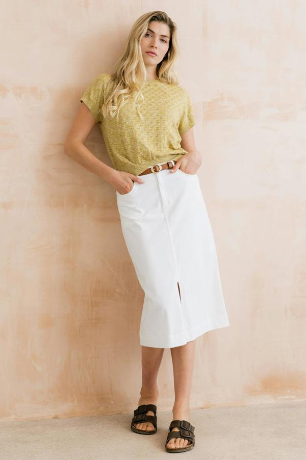 Lily & Me Morwenna Stretch Twill Midi Skirt White