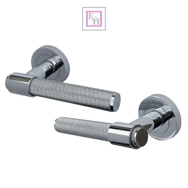 EDH Door Hardware Knurled Polished Chrome Door Handles – Internal Lever Handle Packs with Fixings