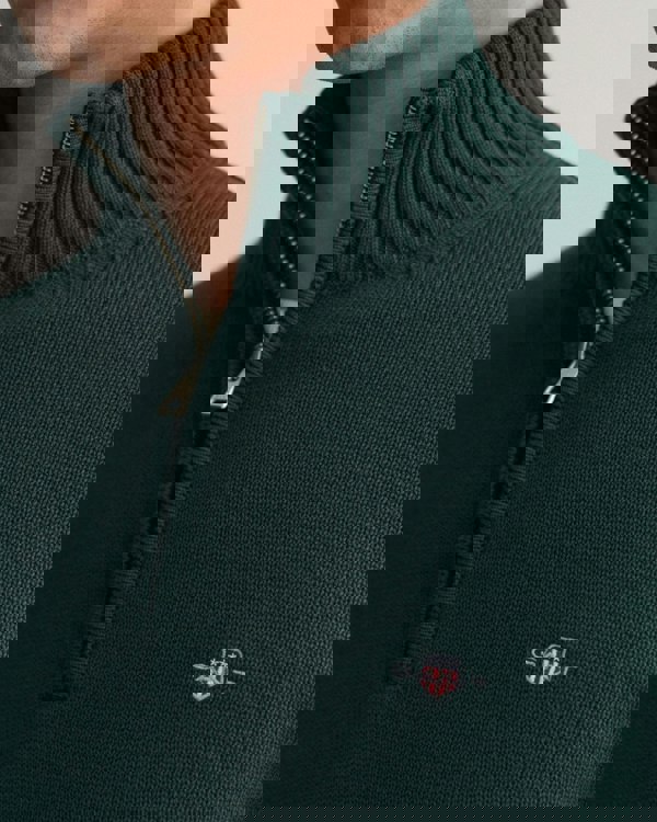 GANT Mens Casual Cotton Half Zip Jumper - 374 Tartan Green