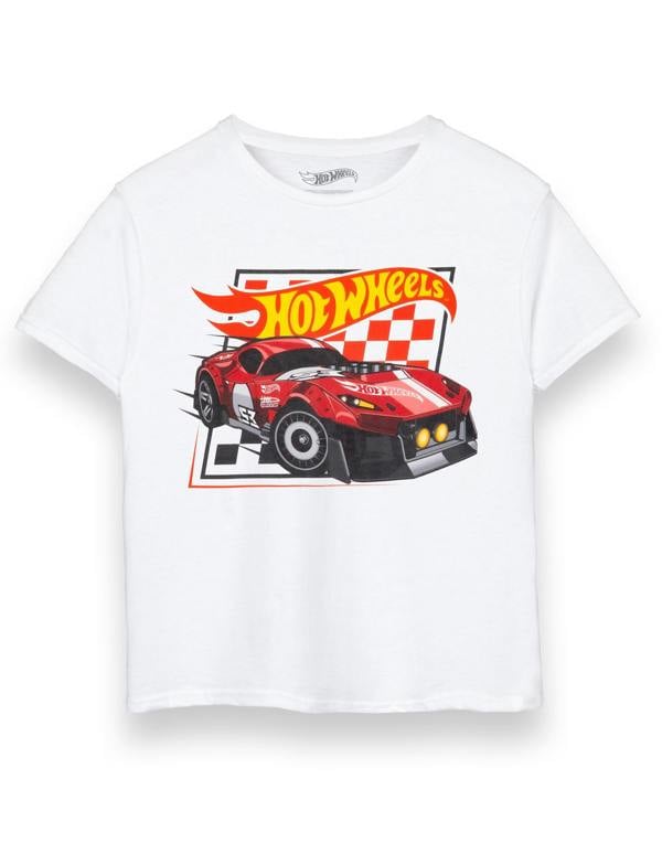 Hot Wheels Boys White Checkerboard Short Sleeved T-Shirt