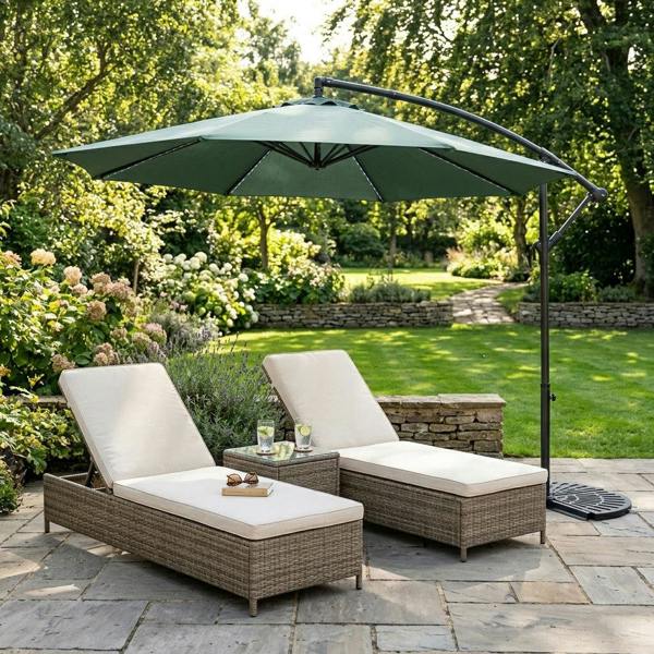 Jardi LED Cantilever Parasol 3m With Half Fan Base – Green