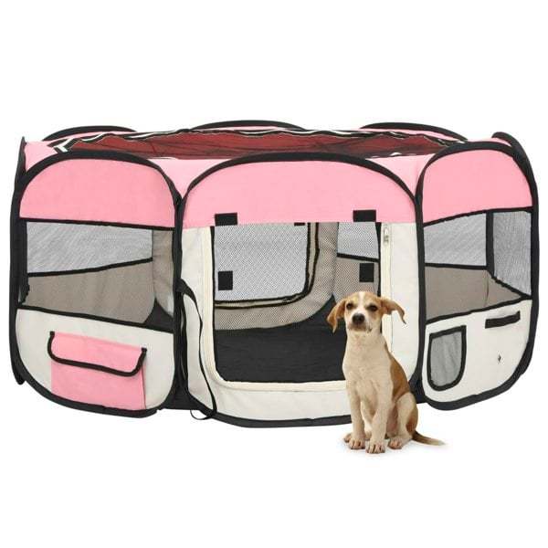 Berkfield Foldable Dog Playpen with Carrying Bag Pink 145x145x61 cm