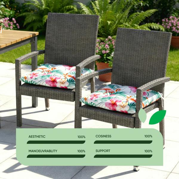 Gardenwize Pair of Outdoor Seat Pads - Flamingo Design Chair Cushions