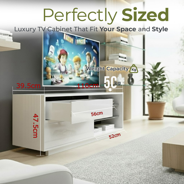 Centurion Supports Gallus Gloss White TV Stand with 2 Drawers and 3-Shelves Modern Entertainment Unit for TVs up to 55 Inch