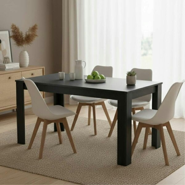 Kosy Koala Arrow Charcoal Dining Table Set With 4 White Dining Chairs Dining Room Furniture