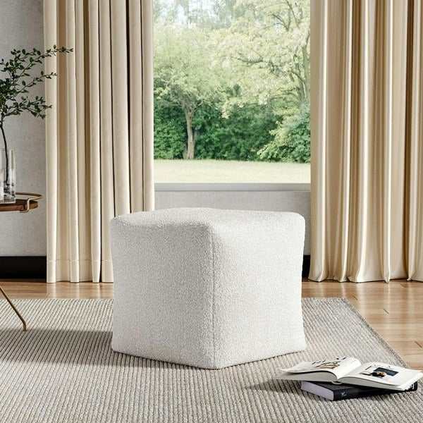 White Textured Fabric Square Footstool Living and Home