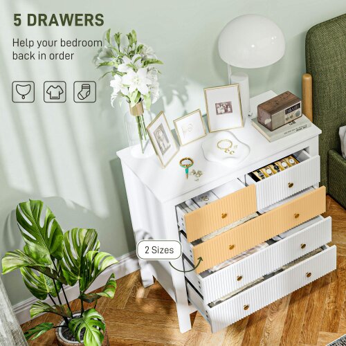 Wyld Haus Vedise Wooden White Elegant 5 Drawer Chest Of Drawers