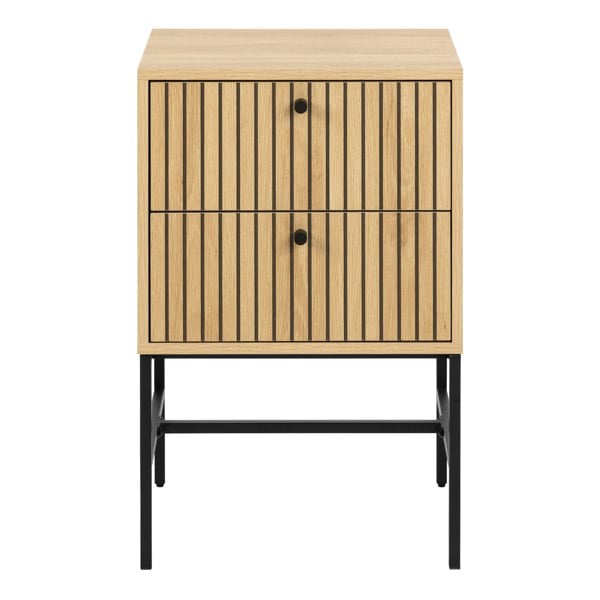Furniture To Go Albany 2 Drawer Bedside Table in Oak/Black Legs