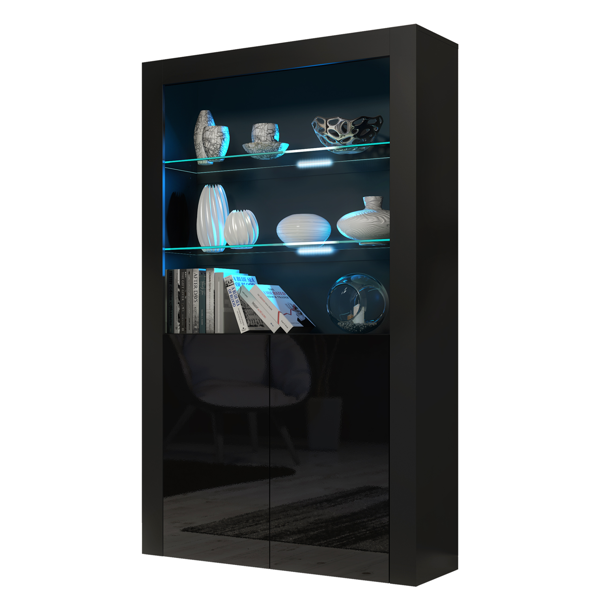 Mex Furniture Premium 170cm Cabinet Sideboard Black High Gloss Doors Display Unit & Free LED Lights
