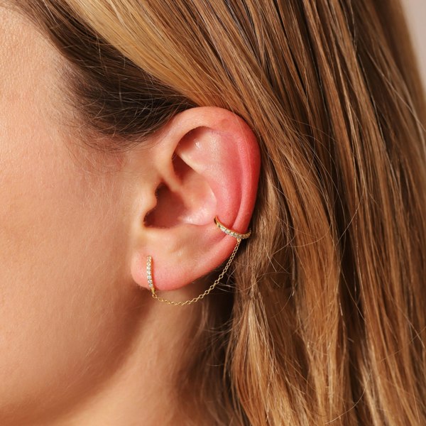 Gold Trip Chain Link Ear Cuff Single Huggie Earring